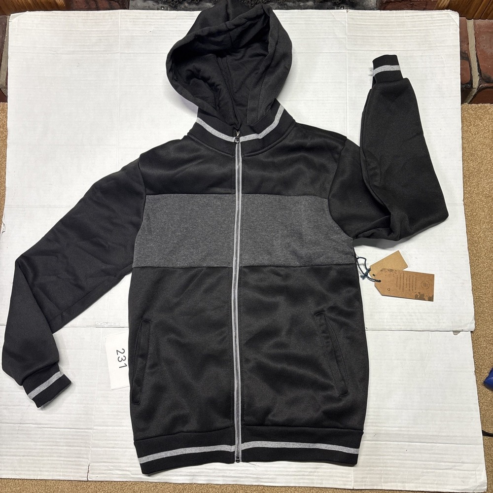 Across the Pond Boys Black Hooded Full Zip Jacket Medium 12/14 ATP-1016F220 NWT